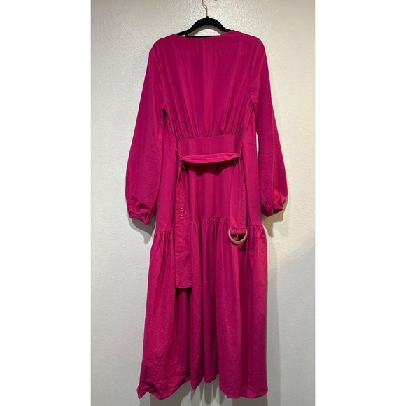 Free People S Kendra belted button front long sleeve Midi Dress in Pink - Picture 4 of 15